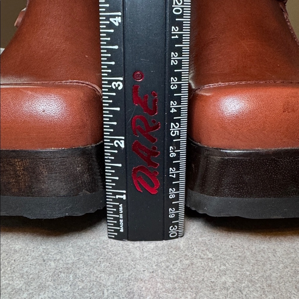 Vintage 90’s Candie's Brown Leather Platform Clogs Wood Heel Boho NWOT Size 6 - Picture 14 of 16
